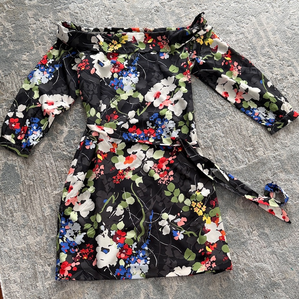 Banana Republic Black Floral Dress with Bright Multi-Color Print